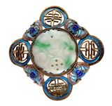 Jadeite Silver Gilt And Enamel Brooch With Bats Signed Qing