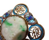 Jadeite Silver Gilt And Enamel Brooch With Bats Signed Qing