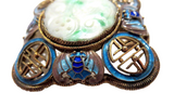 Jadeite Silver Gilt And Enamel Brooch With Bats Signed Qing