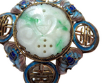 Jadeite Silver Gilt And Enamel Brooch With Bats Signed Qing