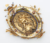 Italian Antique Gold Mounted Cameo With Inset Gems And Enamel