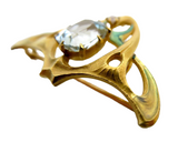 Enamel And 14K Gold Aquamarine Diamond Brooch Art Nouveau Signed Krementz