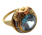 Art Nouveau Zircon Pink Gold And Seed Pear Ring Signed PK