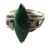 Imperial Green Jadeite And Diamond Ring Vintage Marquise 14K White Gold Signed