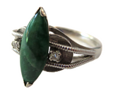 Imperial Green Jadeite And Diamond Ring Vintage Marquise 14K White Gold Signed