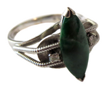 Imperial Green Jadeite And Diamond Ring Vintage Marquise 14K White Gold Signed