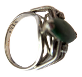 Imperial Green Jadeite And Diamond Ring Vintage Marquise 14K White Gold Signed