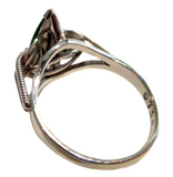 Imperial Green Jadeite And Diamond Ring Vintage Marquise 14K White Gold Signed