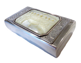 Antique Silver Snuff Box Mother Of Pearl "Last Supper"