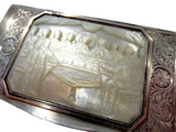 Antique Silver Snuff Box Mother Of Pearl "Last Supper"