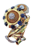Retro Gold Diamond And Sapphire Brooch