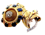Retro Gold Diamond And Sapphire Brooch