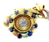 Retro Gold Diamond And Sapphire Brooch