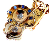 Retro Gold Diamond And Sapphire Brooch