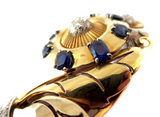 Retro Gold Diamond And Sapphire Brooch
