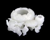 White Jade Bowl Water Coupe Lotus Flowers