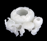 White Jade Bowl Water Coupe Lotus Flowers