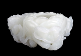 White Jade Bowl Water Coupe Lotus Flowers