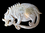 Jade Tiger Or Mythical Beast - Coiled Chinese Antique Pendant Plaque Han