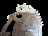 Jade Tiger Or Mythical Beast - Coiled Chinese Antique Pendant Plaque Han