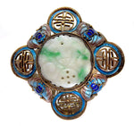 Jadeite Silver Gilt And Enamel Brooch With Bats Signed Qing