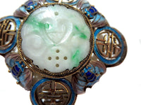 Jadeite Silver Gilt And Enamel Brooch With Bats Signed Qing