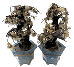 Pair Antique Jade And Cloisonné Trees - Qing