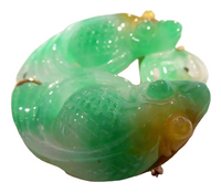 Apple Green Jadeite Double Fish Brooch 14K Yellow Gold Mounting