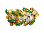 French Brooch Emerald And Diamond 18K Signed Dessin Paris