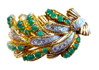 French Brooch Emerald And Diamond 18K Signed Dessin Paris