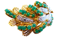 French Brooch Emerald And Diamond 18K Signed Dessin Paris