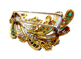 French Brooch Emerald And Diamond 18K Signed Dessin Paris