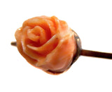 Angel Skin Coral Carved Flower Brooch Antique - Victorian Yellow Gold