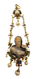 Italian Antique Gold Mounted Cameo Pendant With Inset Gems And Enamel
