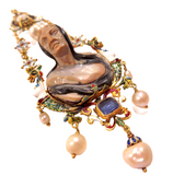 Italian Antique Gold Mounted Cameo Pendant With Inset Gems And Enamel