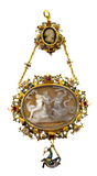 Italian Antique Gold Mounted Cameo Pendant With Inset Gems And Enamel