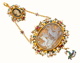 Italian Antique Gold Mounted Cameo Pendant With Inset Gems And Enamel