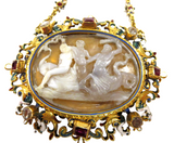 Italian Antique Gold Mounted Cameo Pendant With Inset Gems And Enamel