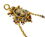 Italian Antique Gold Mounted Cameo Pendant With Inset Gems And Enamel