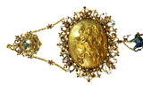 Italian Antique Gold Mounted Cameo Pendant With Inset Gems And Enamel