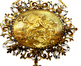 Italian Antique Gold Mounted Cameo Pendant With Inset Gems And Enamel