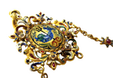 Italian Antique Gold Mounted Cameo Pendant With Inset Gems And Enamel