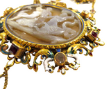 Italian Antique Gold Mounted Cameo Pendant With Inset Gems And Enamel