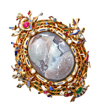 Italian Antique Gold Mounted Cameo Pendant With Inset Gems And Enamel