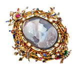 Italian Antique Gold Mounted Cameo Pendant With Inset Gems And Enamel