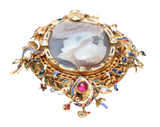 Italian Antique Gold Mounted Cameo Pendant With Inset Gems And Enamel