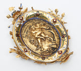 Italian Antique Gold Mounted Cameo With Inset Gems And Enamel