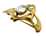 Enamel And 14K Gold Aquamarine Diamond Brooch Art Nouveau Signed Krementz