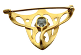 Enamel And 14K Gold Aquamarine Diamond Brooch Art Nouveau Signed Krementz