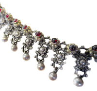 Garnet & Silver Necklace Scheidt Victorian 19th Century